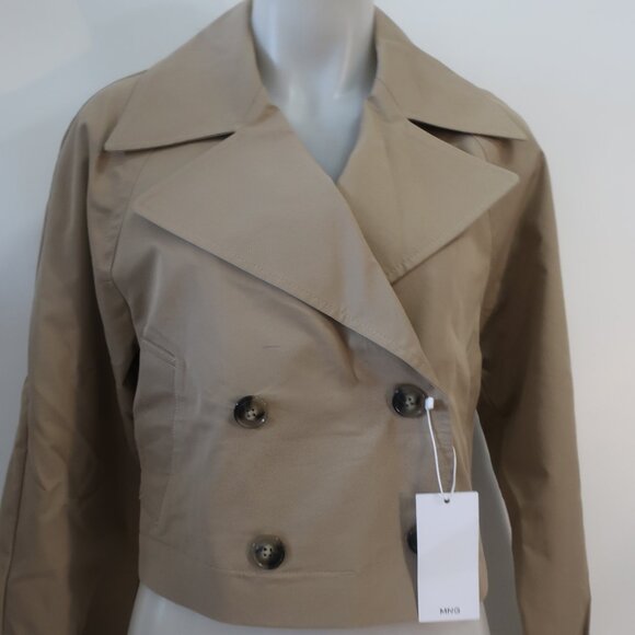 NWT Womens MNG Mango Tan Double Breasted Cropped Trench Jacket S - Picture 7 of 13
